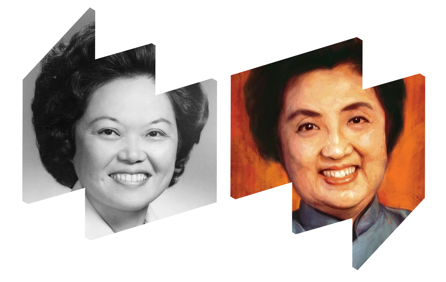 Patsy Mink (left) and Joyce Chen (right) in NWHM "W" frames.