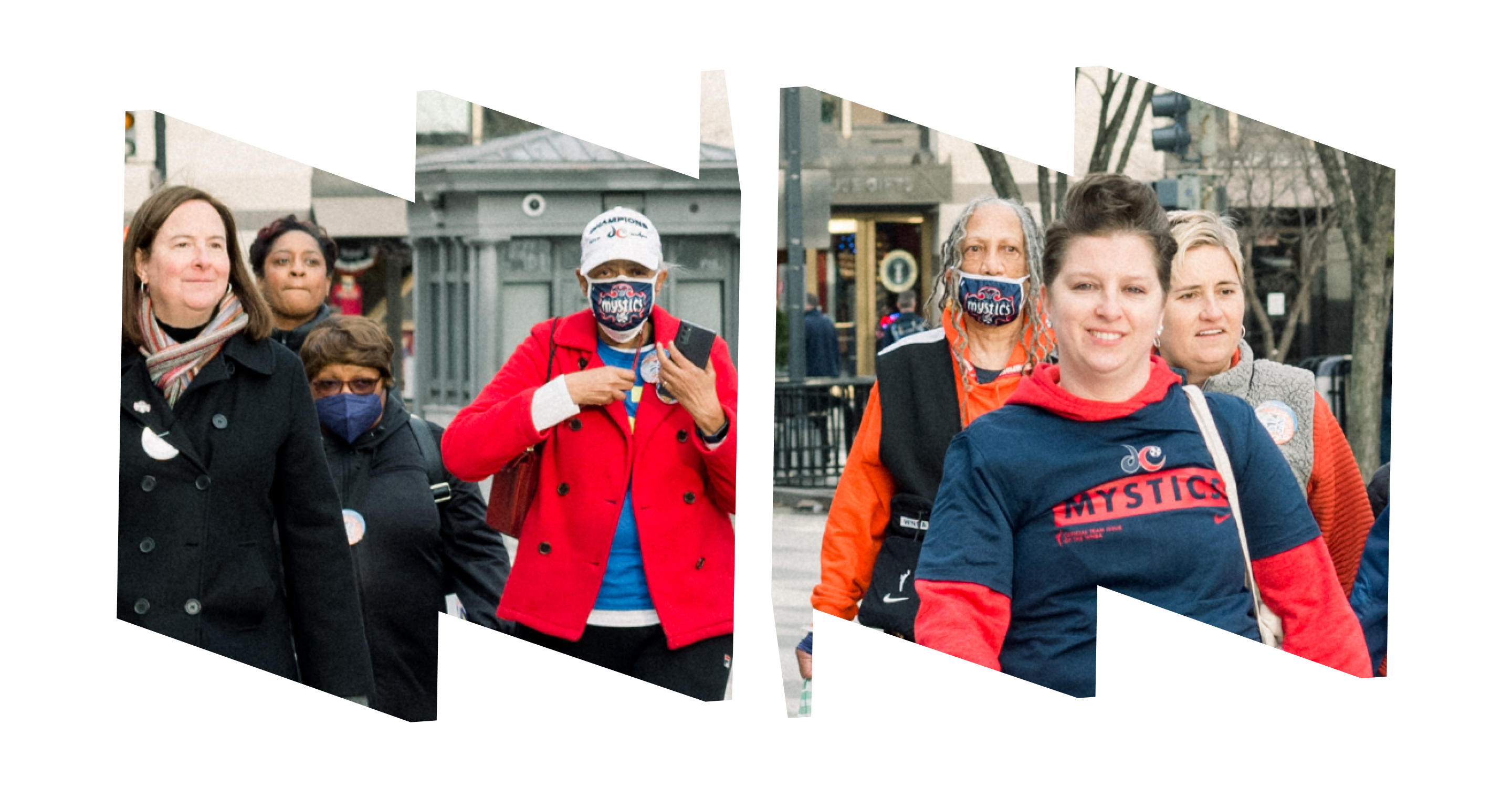 Particpants on a walking tour in W and M frames.