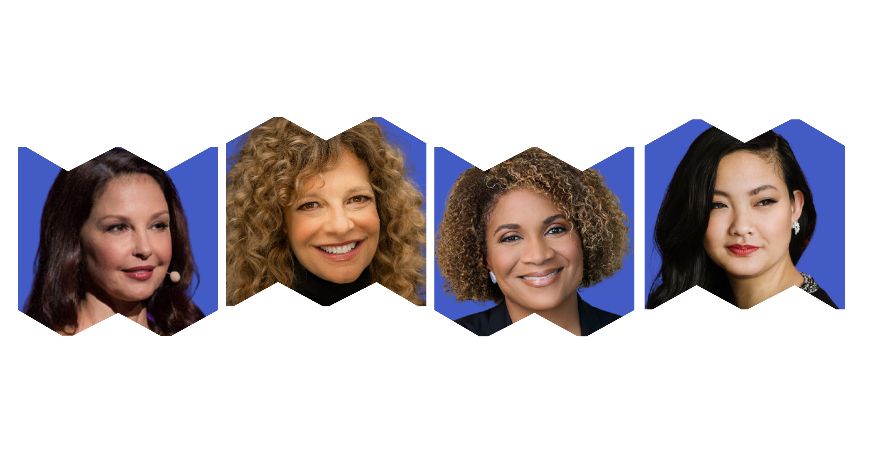 Headshots of panelists, from left: Ashley Judd, Diane Rosenfeld Fatima Goss Graves, and Amanda Nguyen.