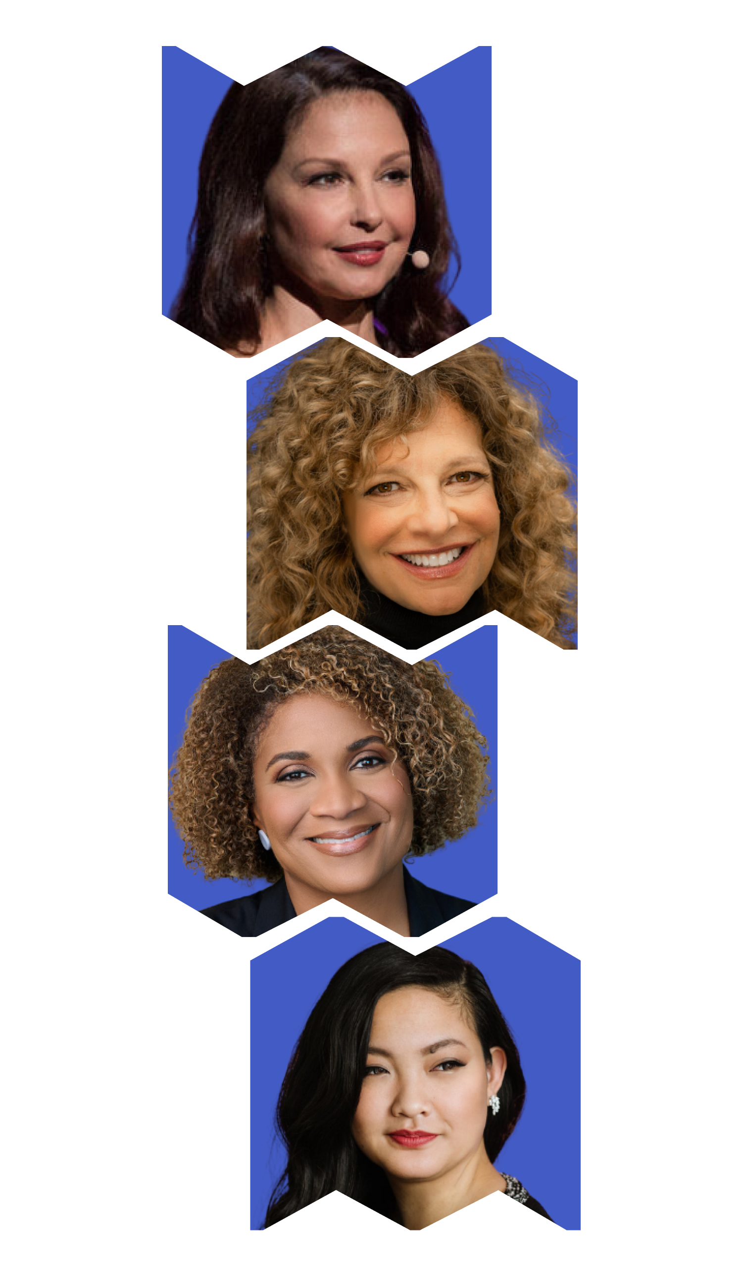 Headshots of panelists, from left: Ashley Judd, Diane Rosenfeld Fatima Goss Graves, and Amanda Nguyen.