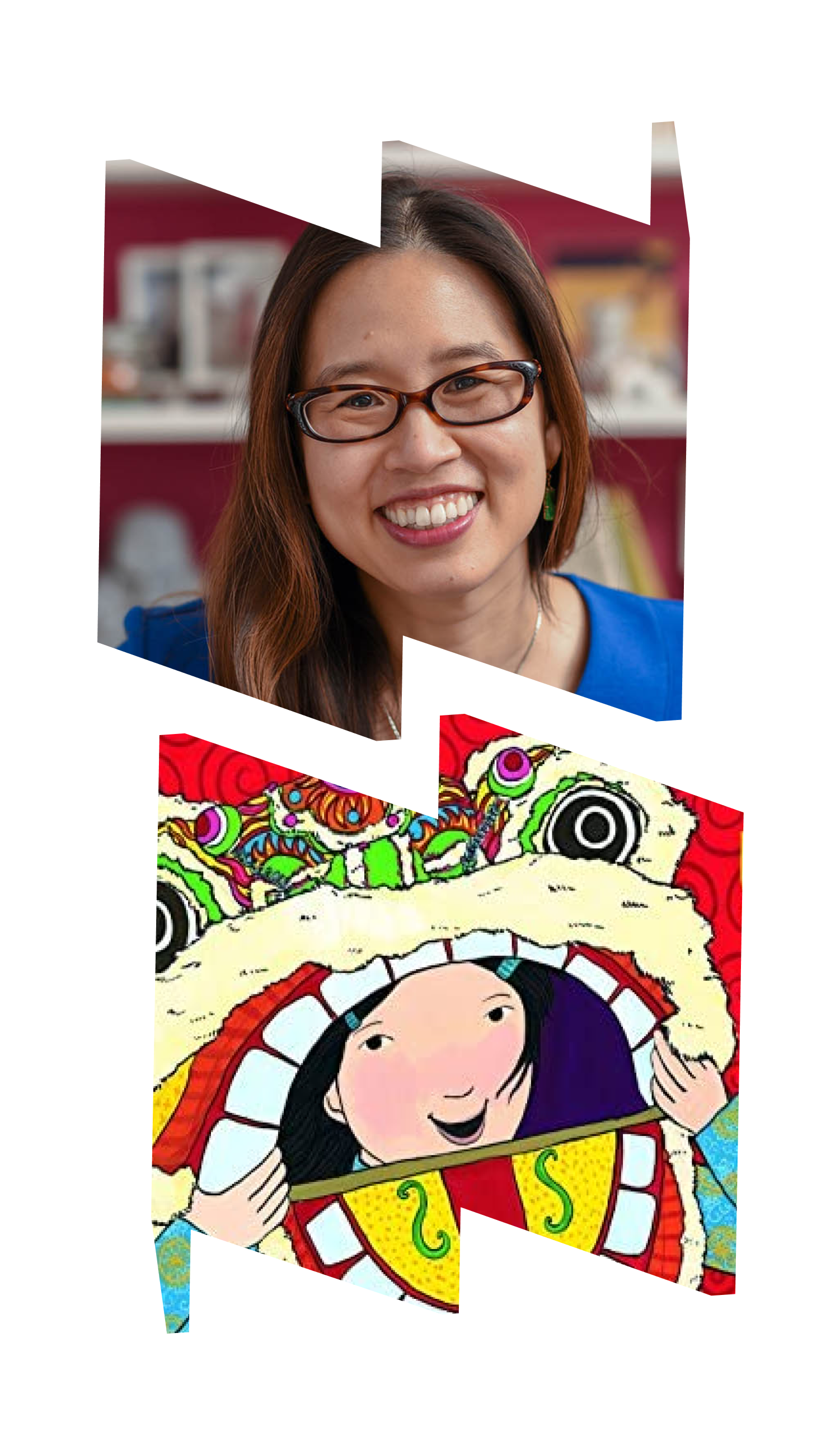 Top "W" frame with author Grace Lin. Bottom "M" frame with book cover (illustration of young girl).
