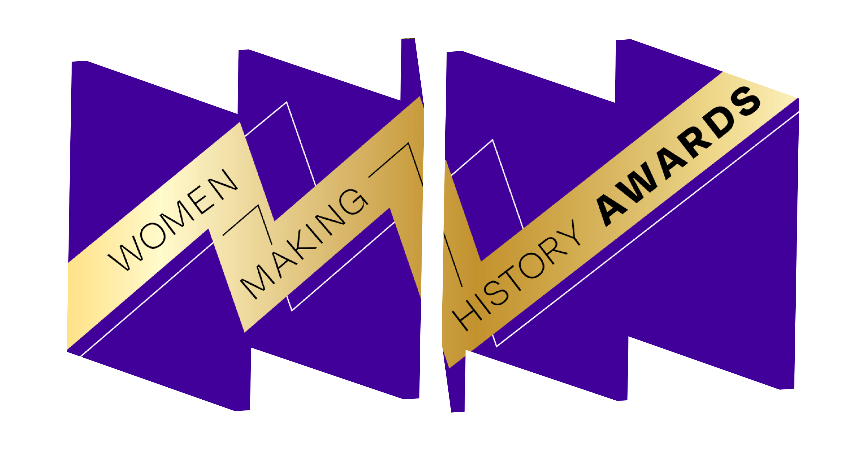 Text on gold ribbon says "Women Making History Awards"