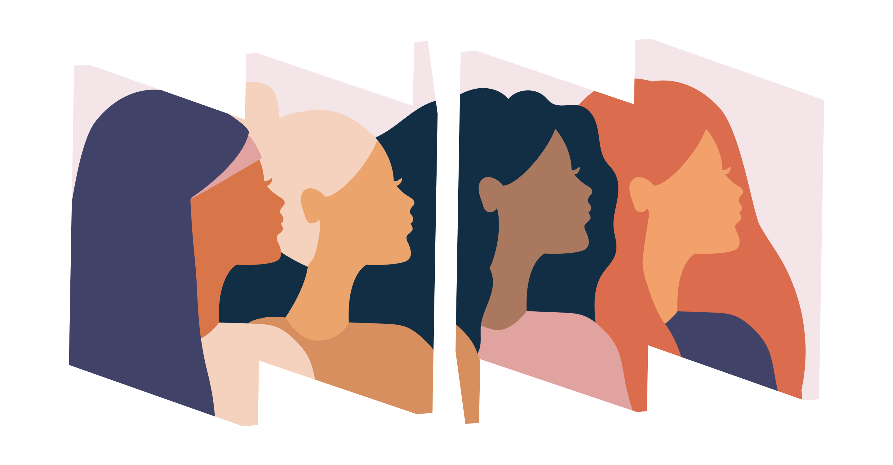 Silhouette illustration of four women in profile.