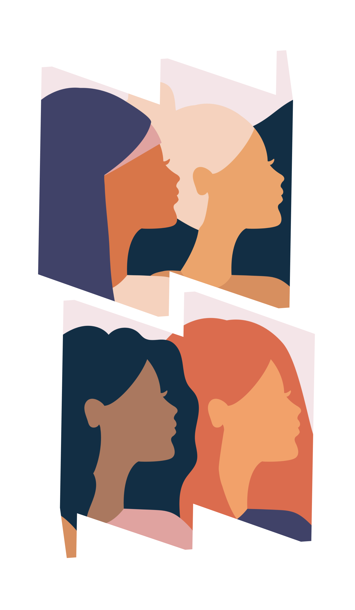 Silhouette illustration of four women in profile.