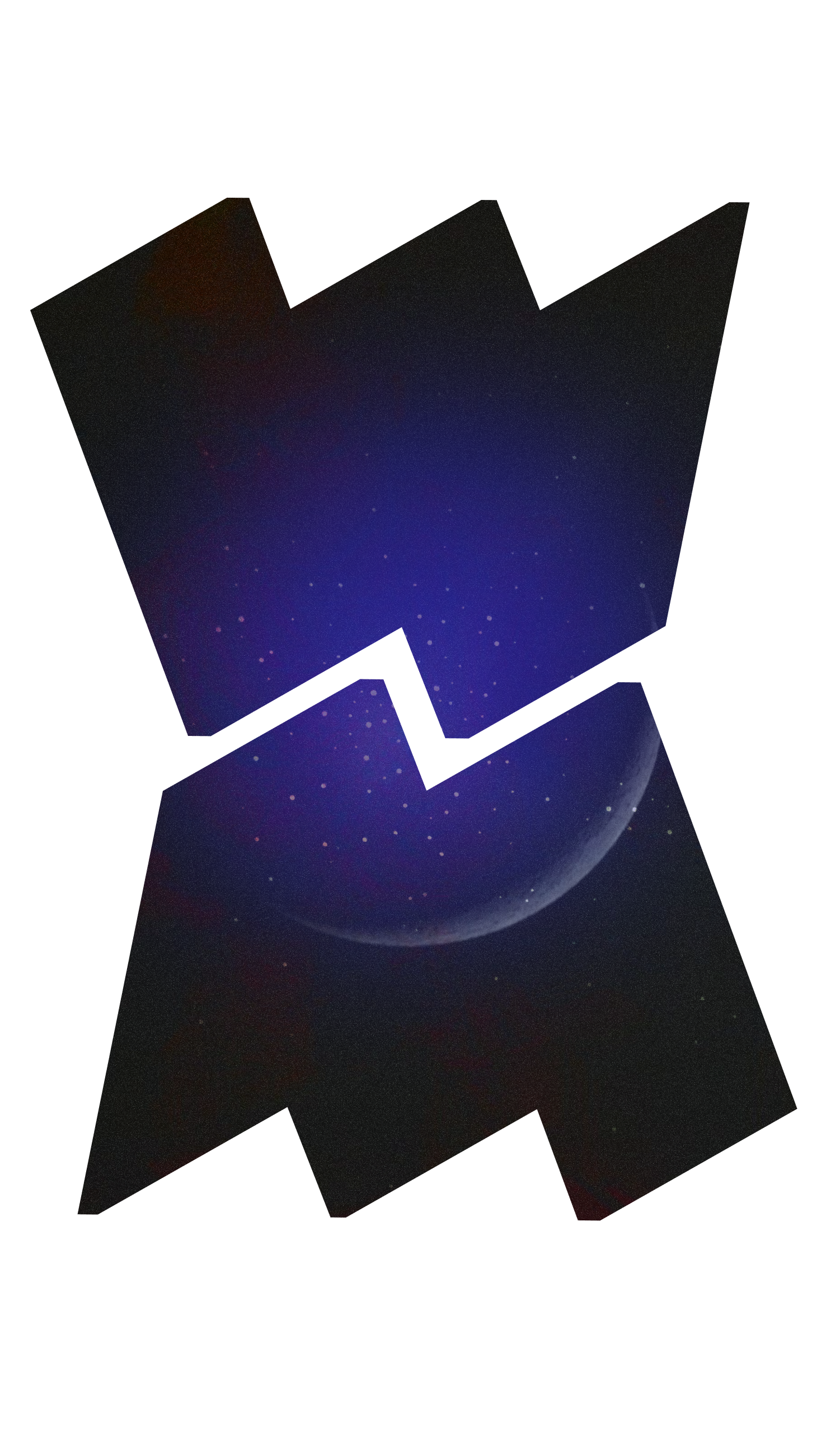 Abstract moon against dark background with stars.