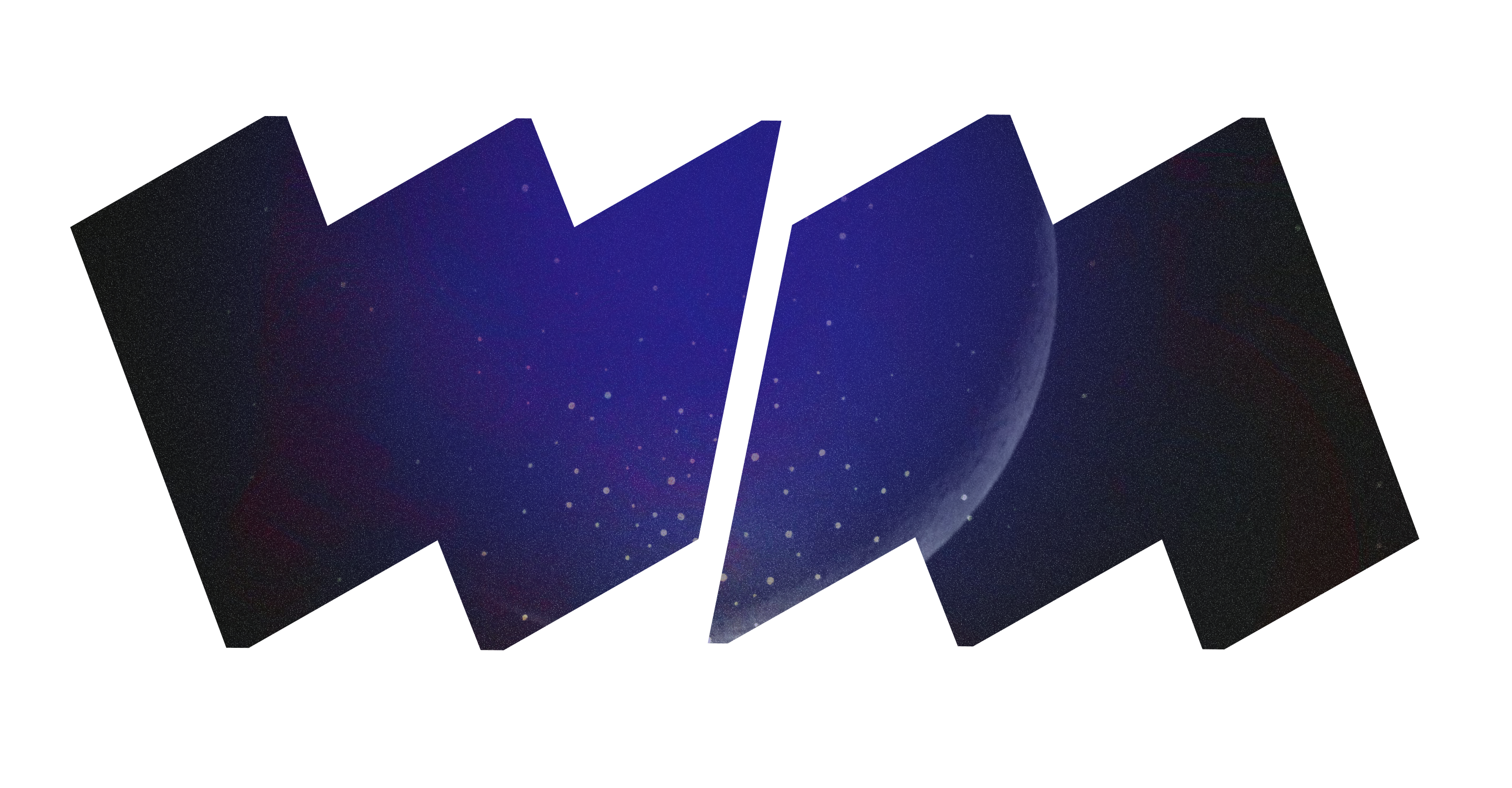 Abstract moon against dark background with stars.