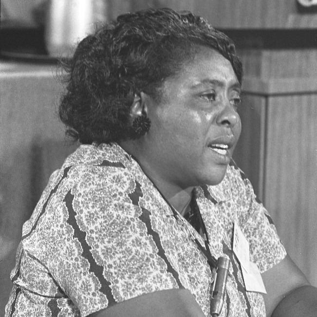 Black and white portrait of Fannie Lou Hamer