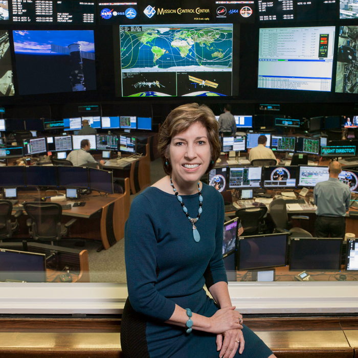 Ellen Ochoa at Johnson Space Center Mission Control Center.