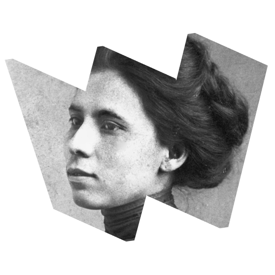 Profile close-up of Jovita Idar in black and white. Idar is wearing a turtleneck shirt and her hair is pinned up. Image sits in "W" frame.