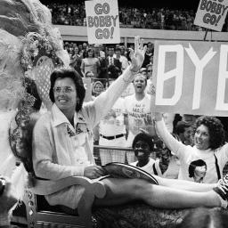 Billie Jean King carried onto the court