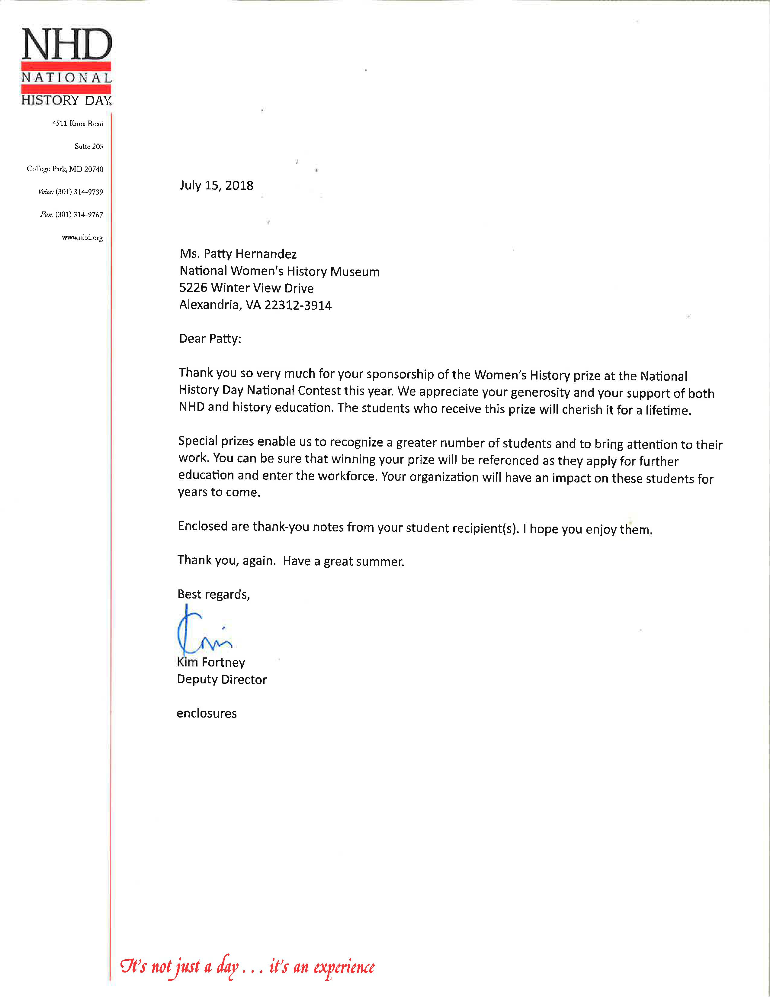 National History Day 2018 Thank You Note 1