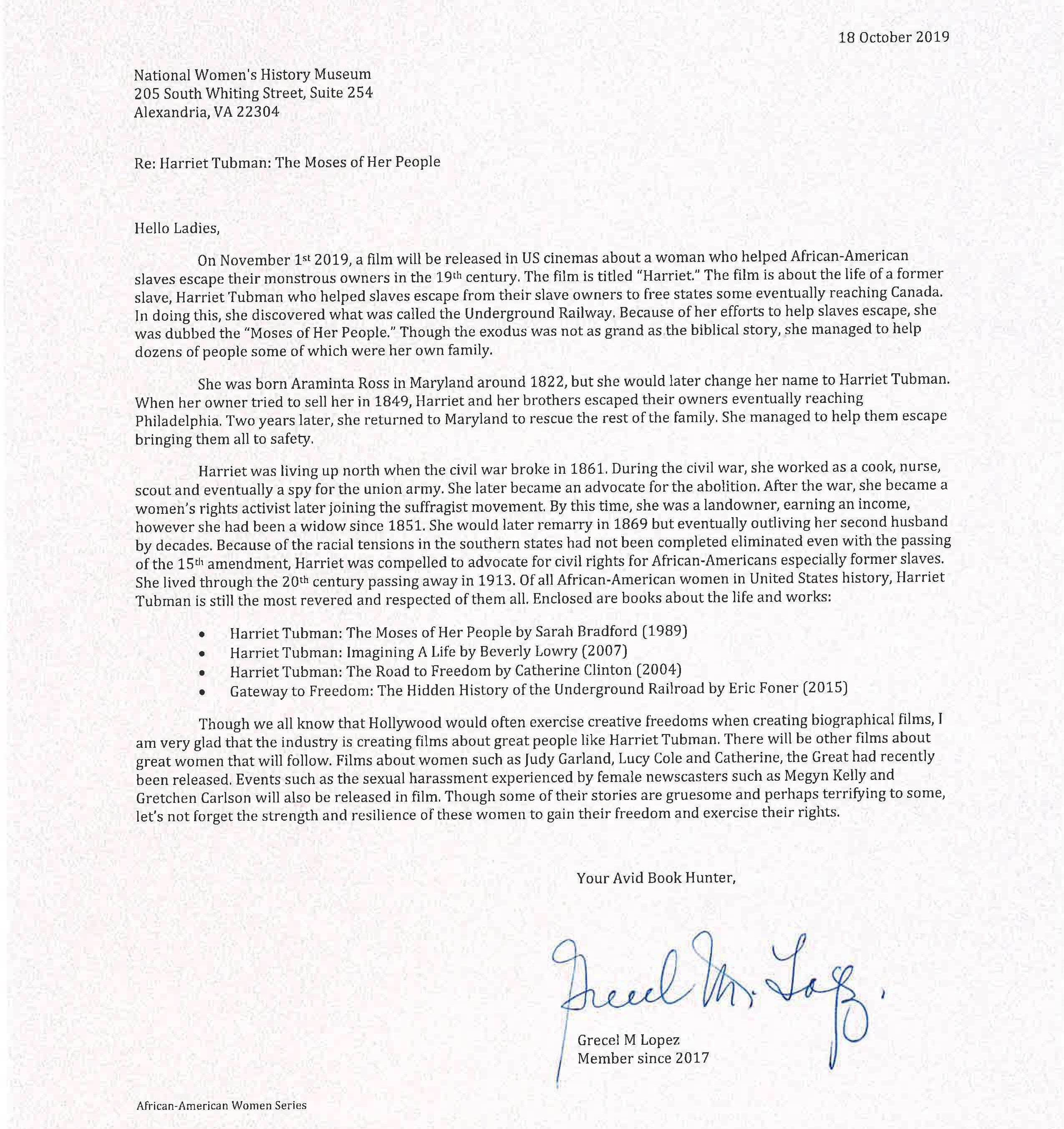 Letter from Grecel