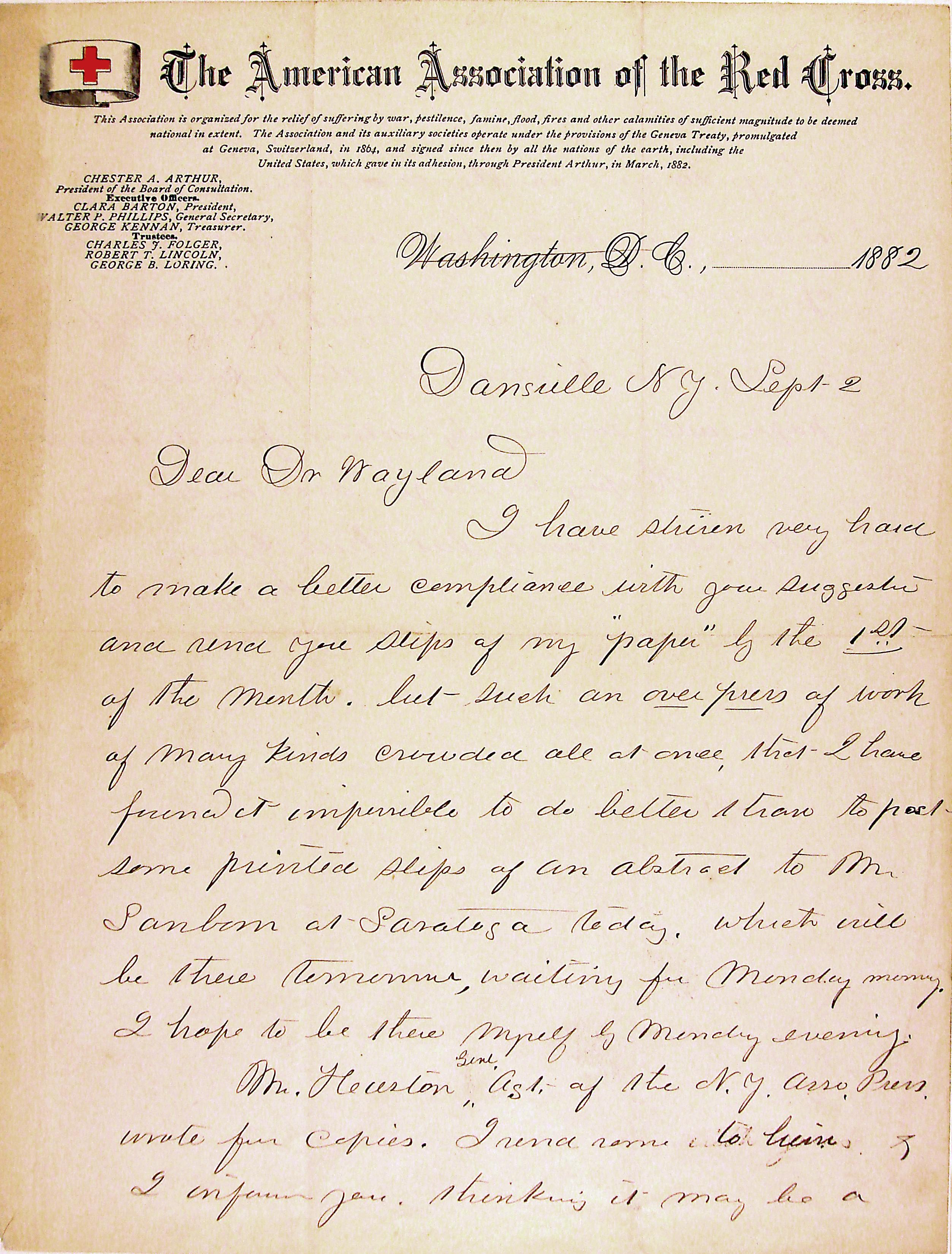 Letter from Clara Barton