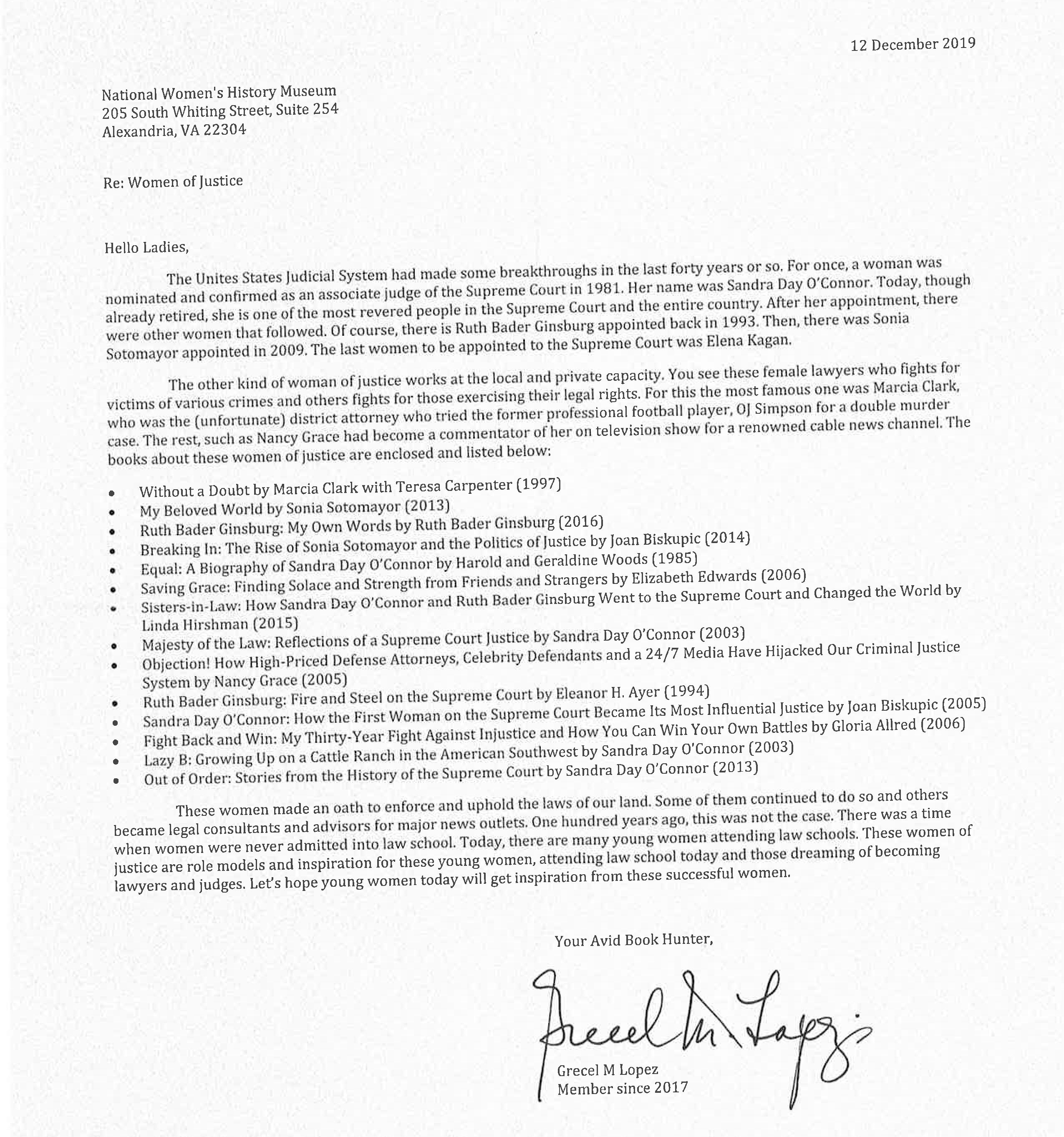 Letter from Grecel