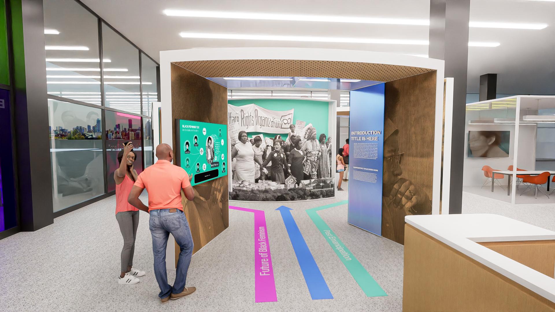 Several "passageway" structures clad with large images put the featured women at the front and center of the DC Black feminists movement. The exhibit will feature several interactives, both digital and analog,