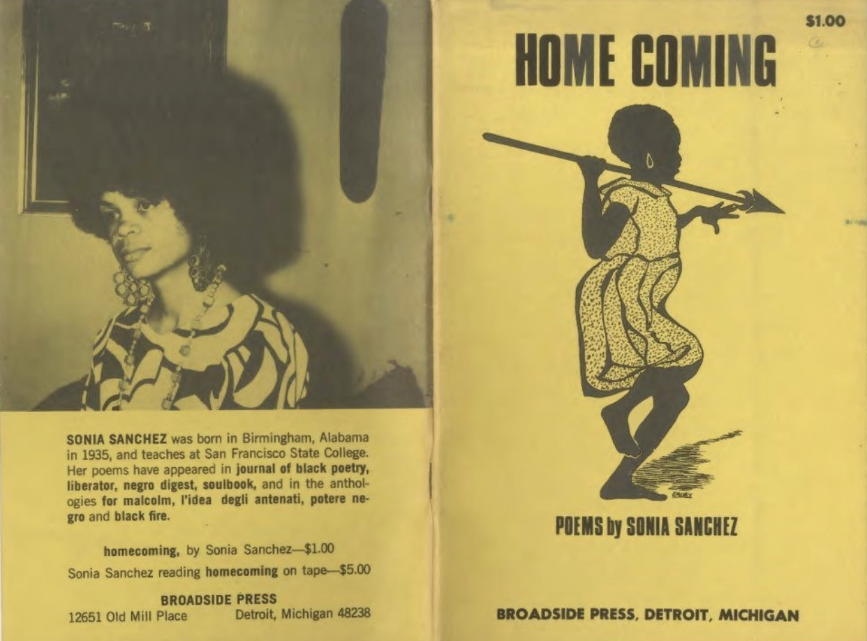 Book cover with the image of a the author Sonia Sanchez and the graphic of a child.