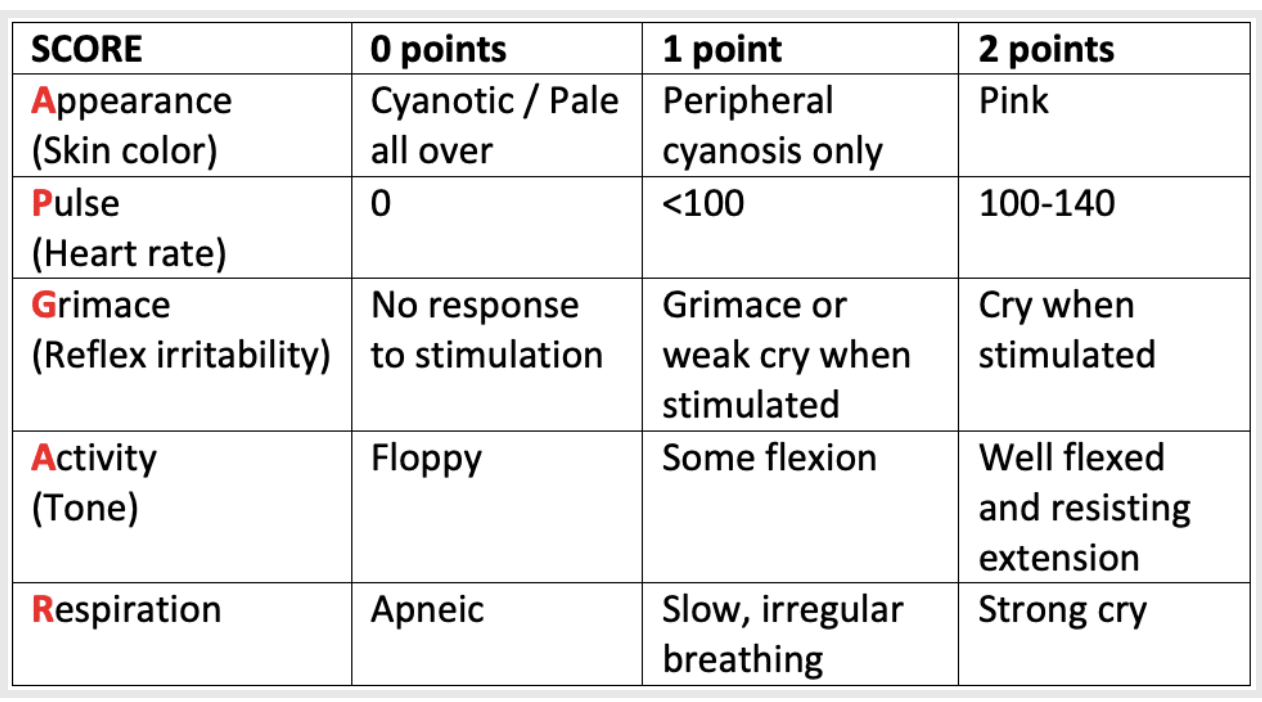 Apgar scoring chart