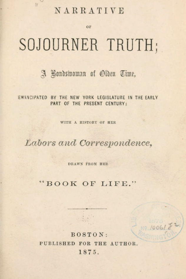 Photo of the title page for Truth's book