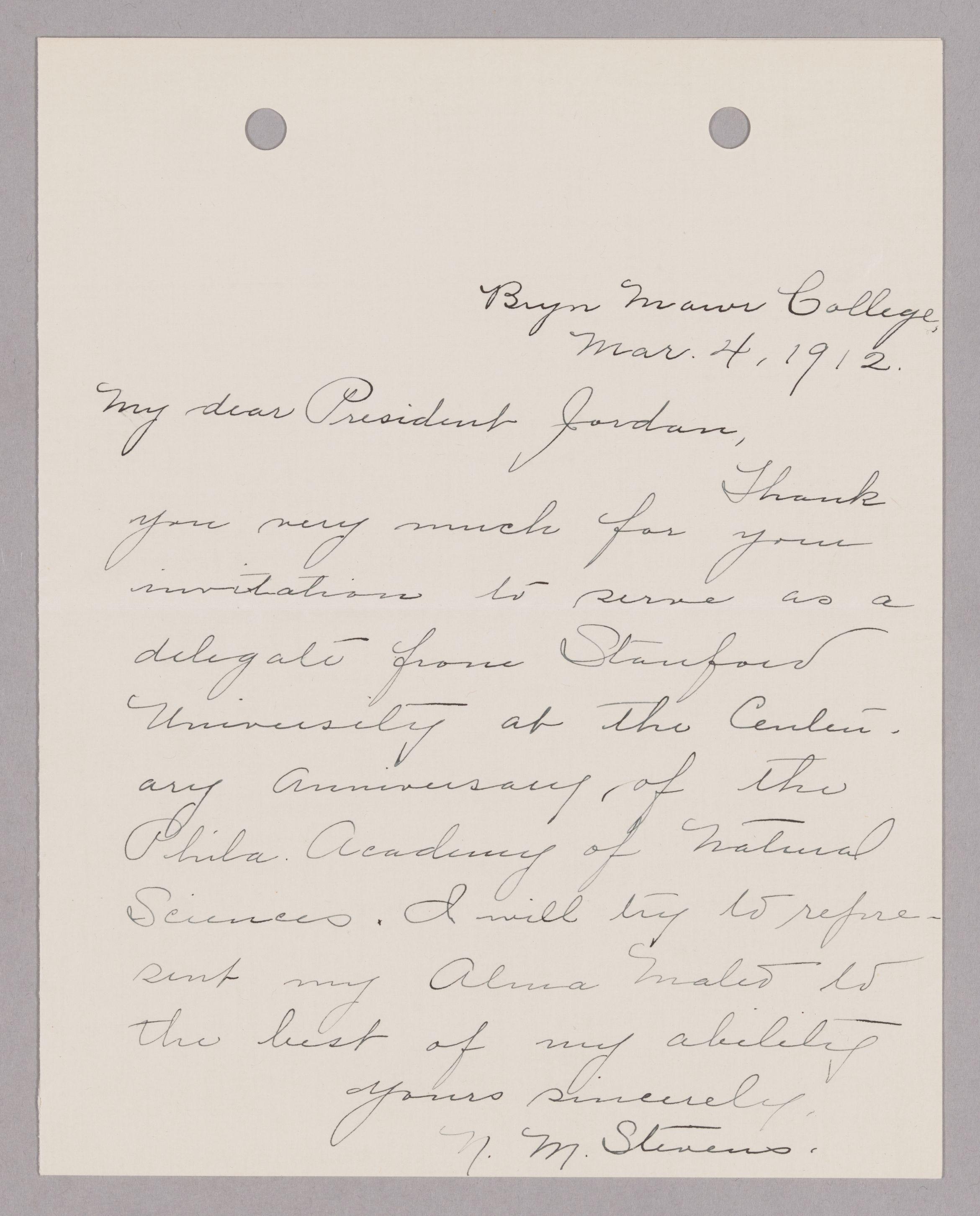 Nettie Stevens’ cursive handwriting on off-white paper