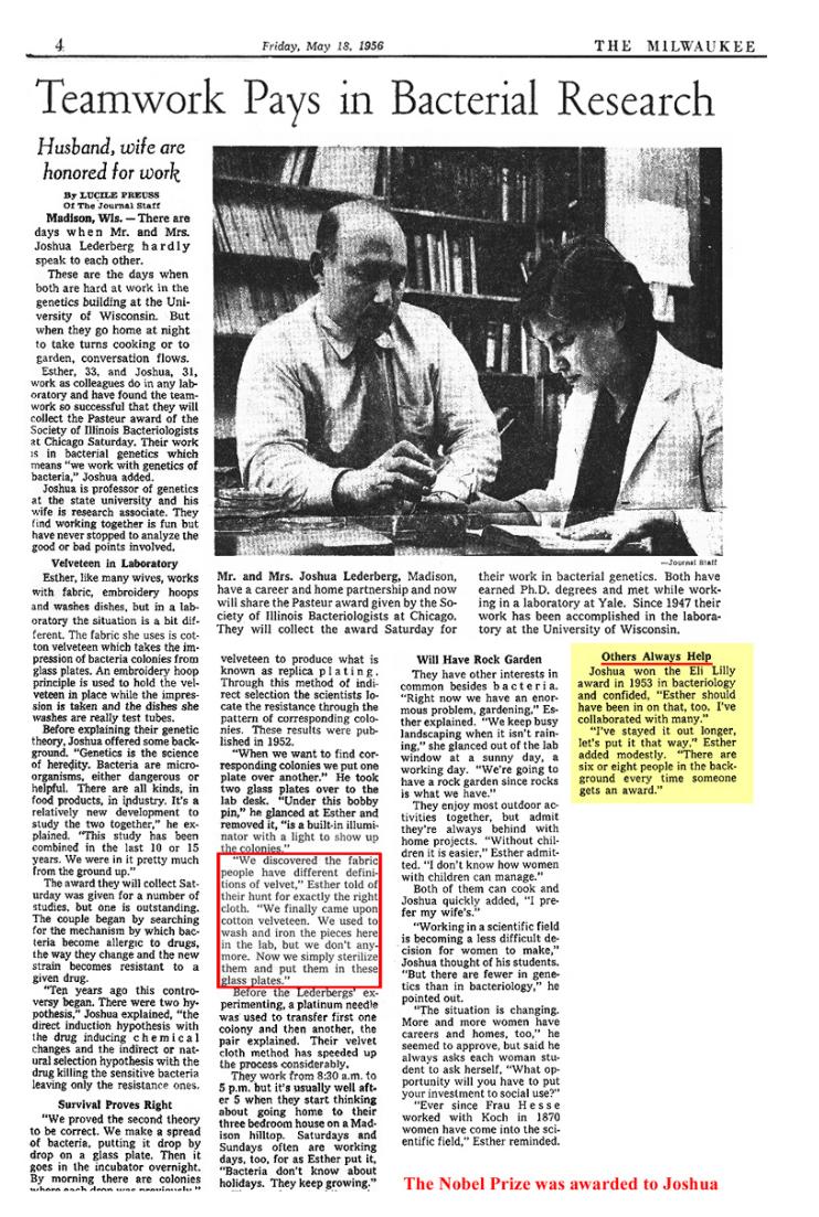 Article from The Milwaukee with annotations from the Ester M. Lederberg archive