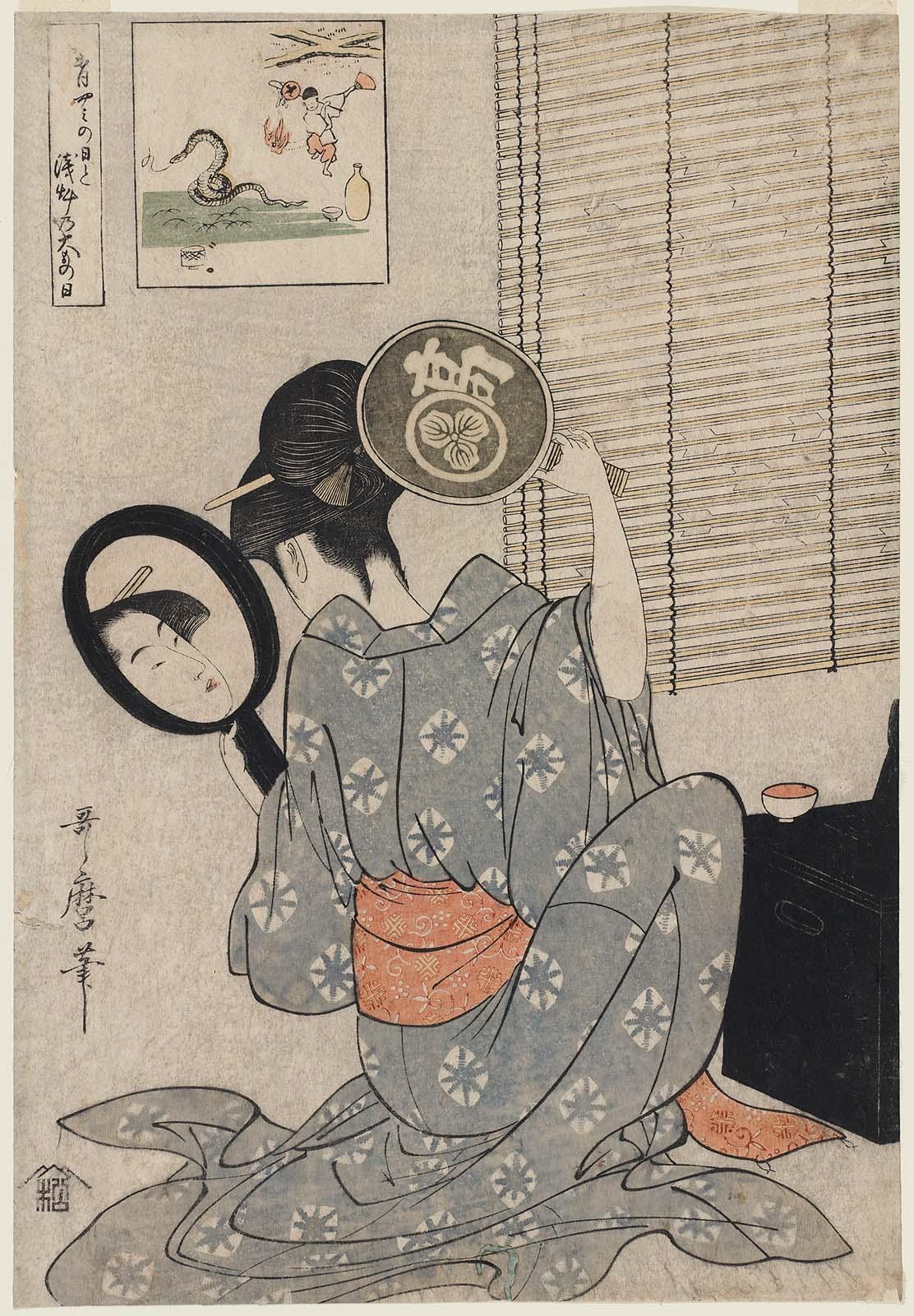  Takashima Ohisa Using Two Mirrors to Observe Her Coiffure by Kitagawa Utamaro