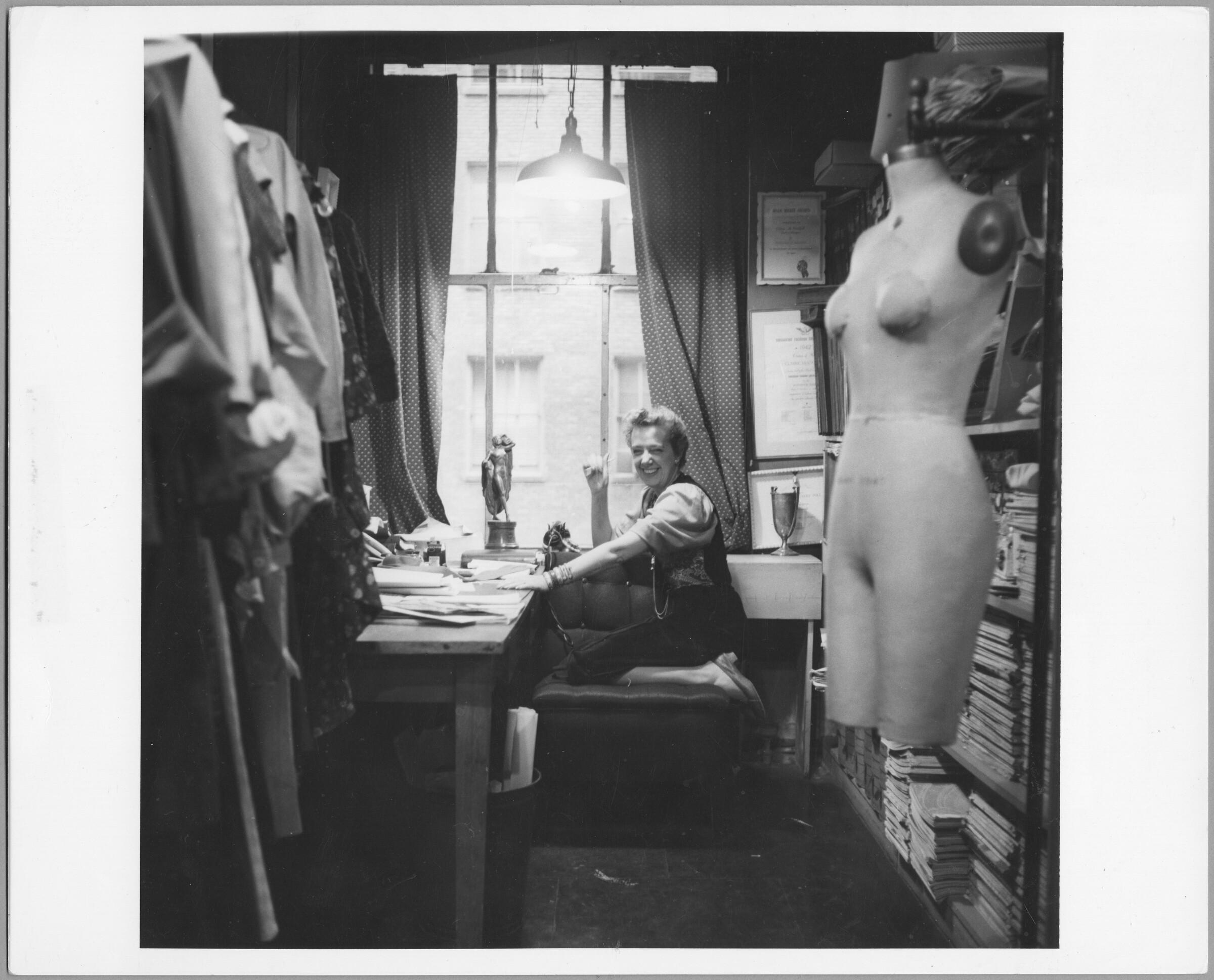 Claire McCardell at office desk