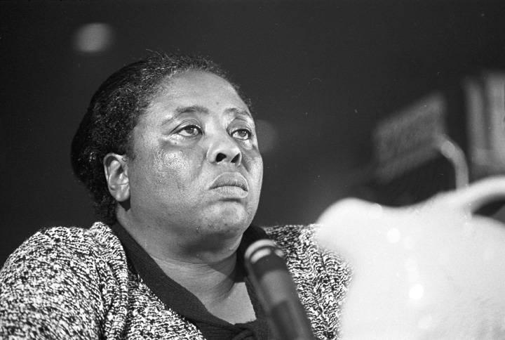 Fannie Hamer seated before the Senate Subcommittee on Employment, Manpower, and Poverty