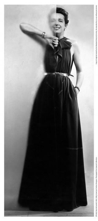 Claire McCardell behind glass