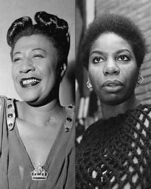 Headshots of Ella Fitzgerald and Nina Simone