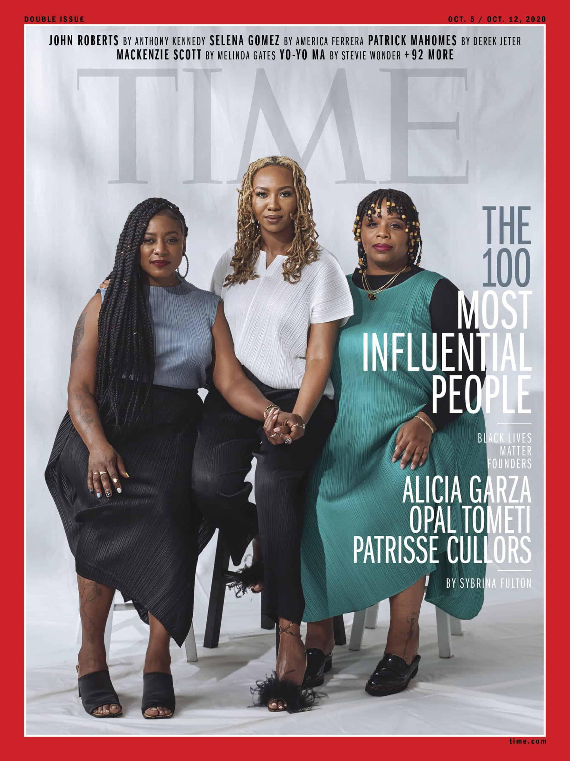 Alicia Garza, Patrisse Cullors, and Opal Tometi pose together on the cover of TIME Magazine.