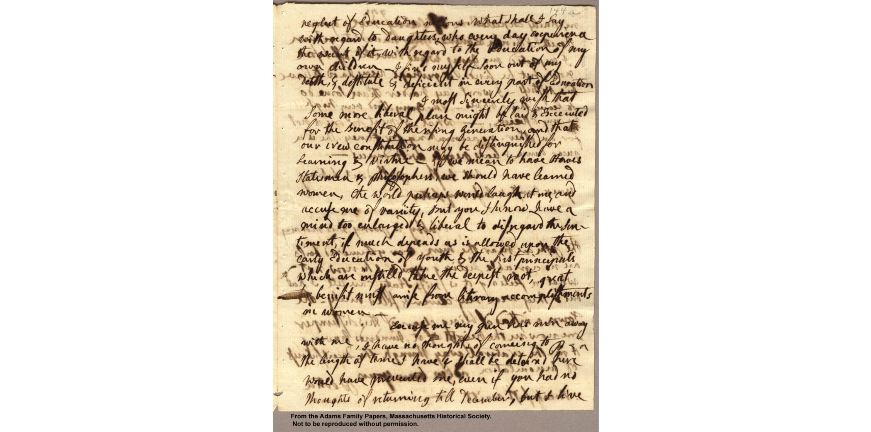 Letter sent from Abigail Adams to John Adams, written in cursive on aged paper.